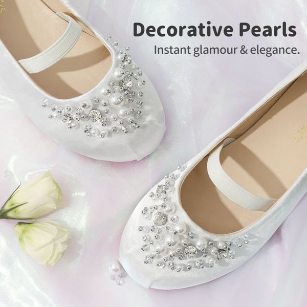 Girl's Mary Jane Pearl Ballerina Flats - WHITE - 3